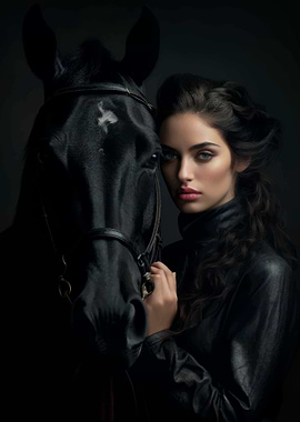 Woman and Black Horse