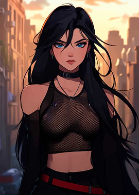 Anime Girl in Cityscape