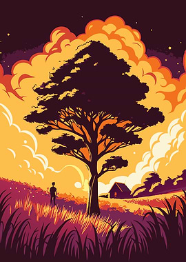 Golden Reverie The Solitary Tree Sunset