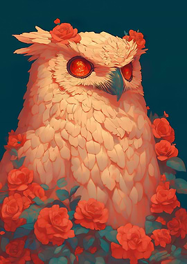 Snowy Owl with Roses