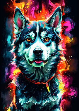Siberian Husky in Neon Colors