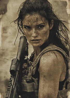 Female Soldier with Rifle
