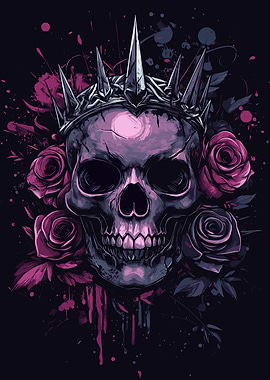 Purple Skull with Crown and Roses