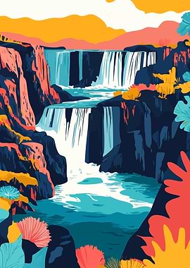 Minimalist Waterfall Landscape