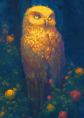 Golden Owl in Moonlight