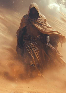 Hooded Figure in Desert Storm