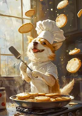 Corgi Chef Making Pancakes