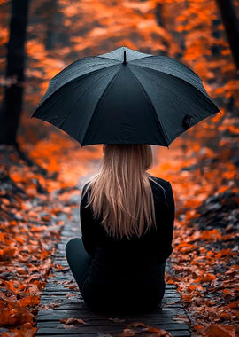 Woman Under Umbrella in Autumn