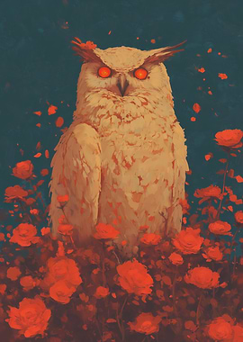 Owl in Rose Garden