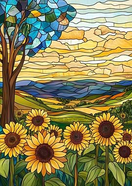 Stained Glass Sunflower Field