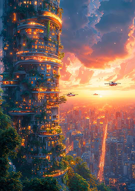 Futuristic Cityscape at Sunset