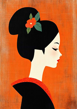 Geisha Profile Japanese Woodblock Print