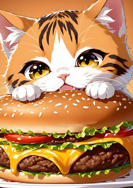 Cat Eating Burger