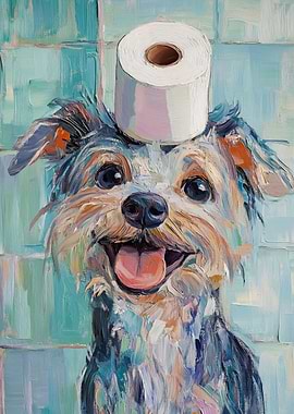 Dog with Toilet Paper Hat