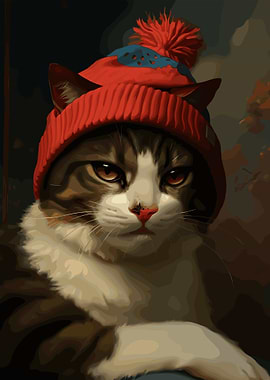 Cat in Red Beanie