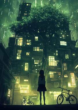 Anime Girl in Neon City