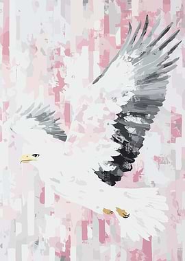 White Eagle in Flight Pink Wall Art