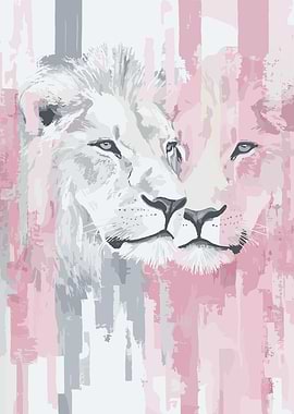 Lion Couple Portrait Pink