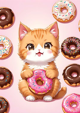 Cute Cat with Donuts