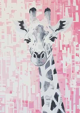 Giraffe Painting Pink Background Safari