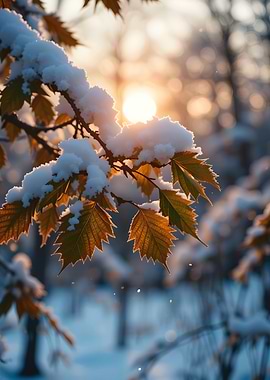 Snowy Branch at Sunset