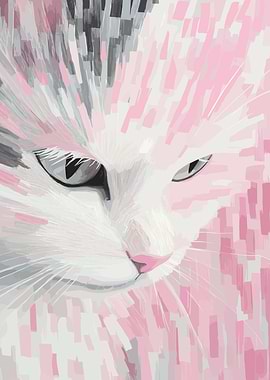Pink Cat Portrait Abstract Wall Art
