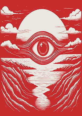 Cosmic Eye Over Crimson Mountain Valley