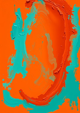Abstract Orange And Teal Painting