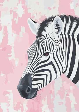 Zebra Portrait on Pink abstract Background