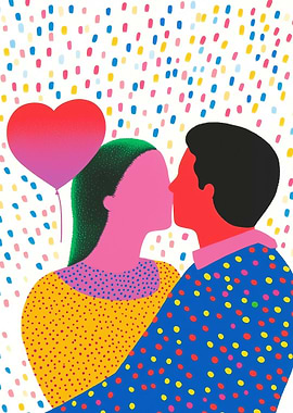 Couple Kissing with Heart Balloon