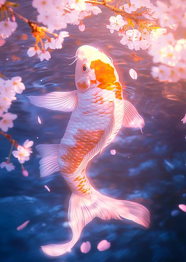Koi Fish and Cherry Blossoms
