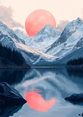 Pink Moon Over Mountains