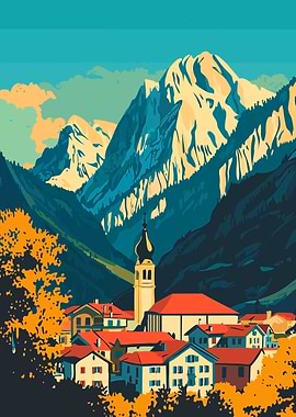 Italian Alpine Village Landscape