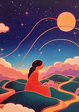 Woman Gazing at Night Sky