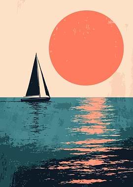 Sailboat Sunset Minimalist Art
