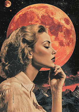 Woman Gazing at Red Moon