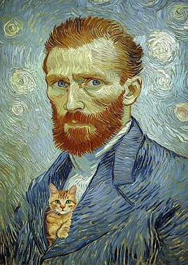 Vincent van Gogh Self Portrait with Cat