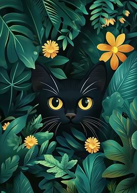 Black Cat in Lush Foliage