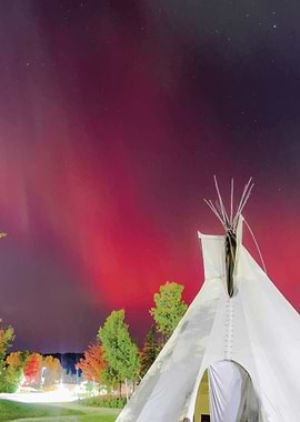 Teepee Under Aurora Borealis