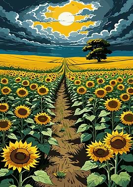 Sunflowers Field Path