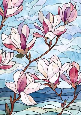 Stained Glass Magnolia Flowers