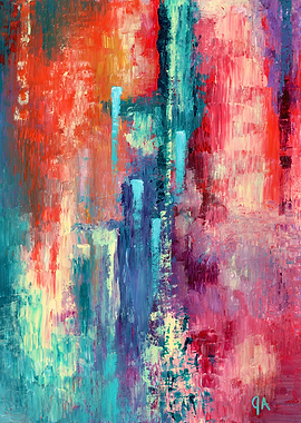 Abstract Painting Angels Ascending Teal and Red