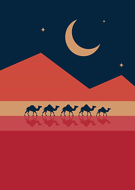 Camel Caravan Under Night Sky