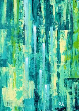 Abstract Electric Energy Ascending Green and Blue Painting