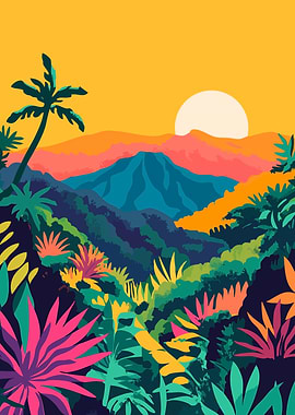 Tropical Hawaii Sunset Landscape