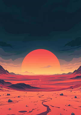 Red Sunset Desert Landscape