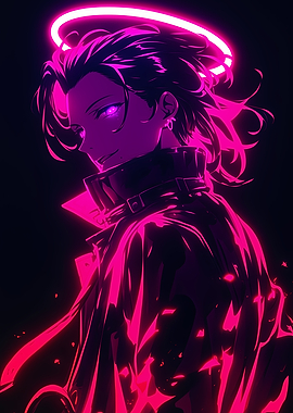Anime Boy with Neon Halo