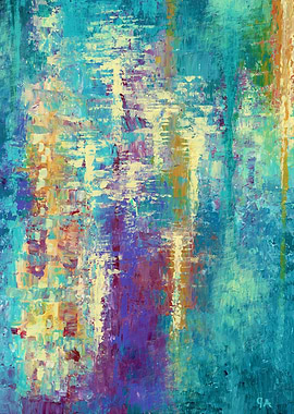Holy Spirits Ascending Abstract Painting in Teal and Yellow