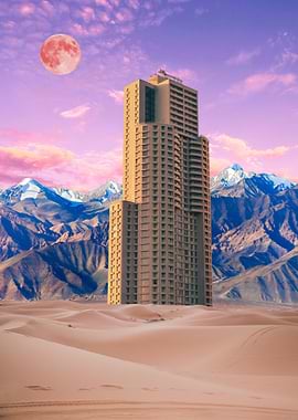 Desert Skyscraper and red moon