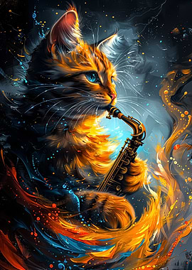 Cat Playing Saxophone